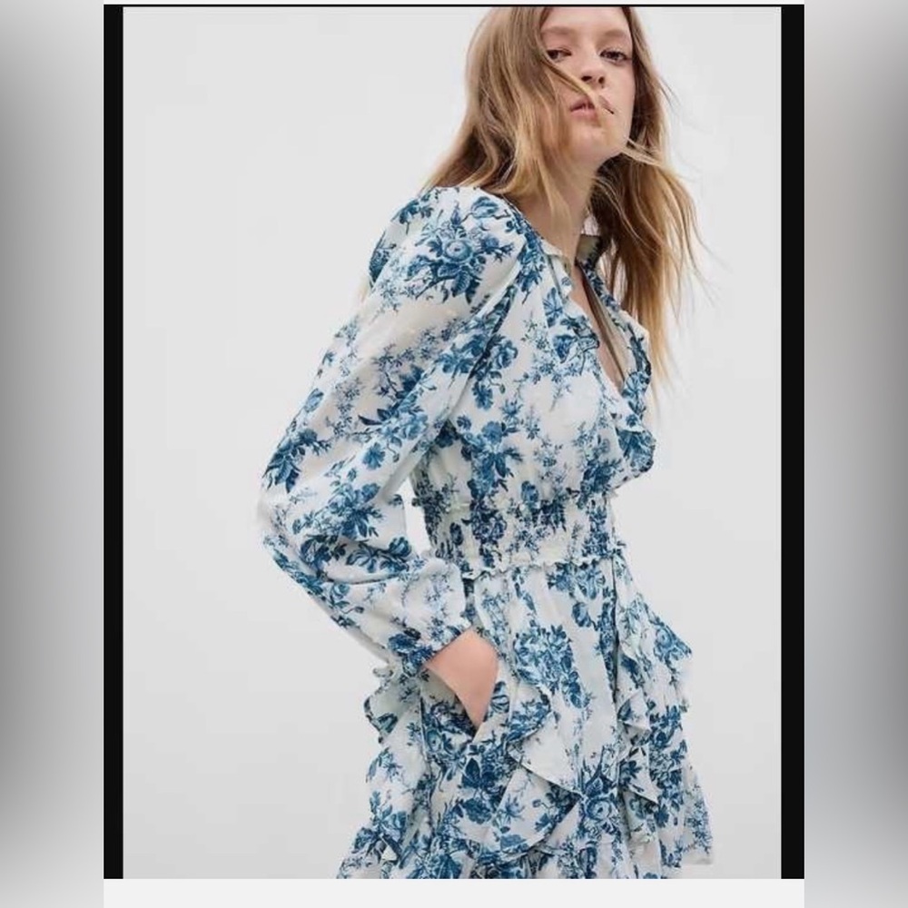 Gap x Love Shack Fancy Floral Long Sleeve flared wrap mini Dress size large NWT